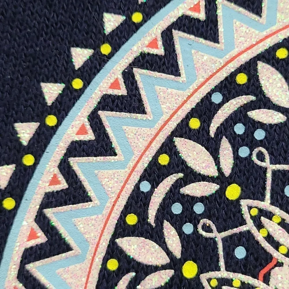 Justice Navy Blue Spring Lightweight Sweater Glitter Medallion Tab Sleeves Sz 10